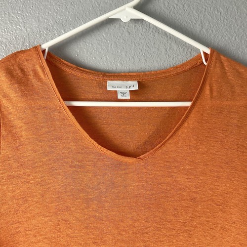 J. Jill Love Linen 100% Orange Knit Top Pull On Short Sleeve Comfort Sm Petite - Picture 2 of 9