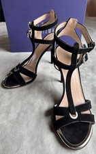 Stuart Weitzman Accent Black Suede Strappy Stiletto Silver Details Sz 8 NIOB