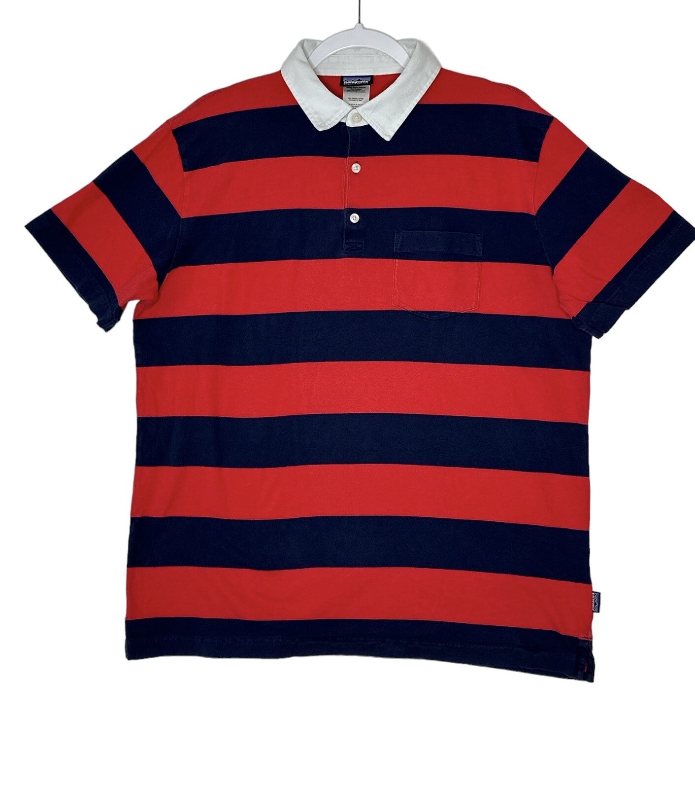 Patagonia Polo Shirt  Men's Large Organic Cotton Striped Short Sleeve