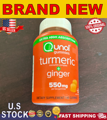 Qunol gummies Turmeric Ginger 550mg | 60Ct | Rich  Tangerin Flavor | EX: 11/2026