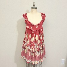 FREE PEOPLE INTIMATELY Bali Slip Dress Womens M Red Wild Daisy Tiered Swing Boho