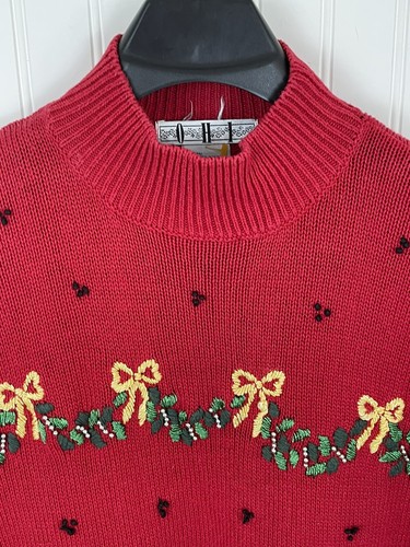 OHI Ugly Christmas Sweater Women Red Mock Turtleneck Pullover Size XL - Picture 7 of 11