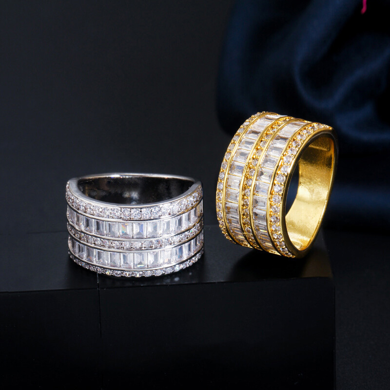 Women Silver Plated Wide Band Ring Cubic Zirconia Jewelry for ...