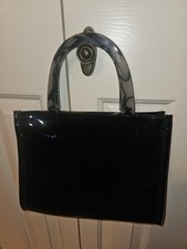 Nwot Vintage Neiman Marcus Black Patent Leather Bag Purse With Plastic Handles