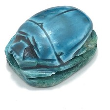 Vintage Egyptian Design  Blue Carved Scarab Bead   *5