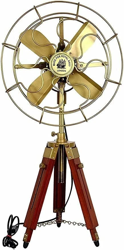 Ventilador Náutico Vintage Hogar y Oficina Altura Ajustable Soporte Madera Ventilador Decoración Artículo Foto 2 de 3