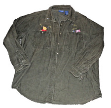 Disney Pooh Button Down Shirt Green Women's Large Corduroy Long Sleeve