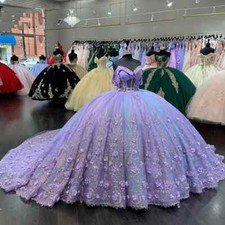 Quinceanera Dresses Off Shoulder 3D Flowers Beaded Prom Ball Gowns Sweet 15 16