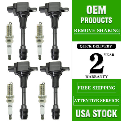 4 Pack Ignition Coils + Spark Plugs For 2002-2006 NISSAN ALTIMA 2.5L L4 UF350 US