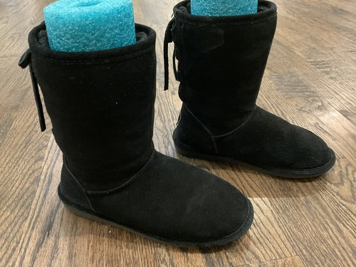 BEARPAW Phylly Youth Comfortable Black Suede Classic Pull-On Winter Boots Size 5