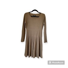 NWT Ellen Tracy Long Sleeve Knit Fit & Flare Sweater Dress Sz S Brown Office