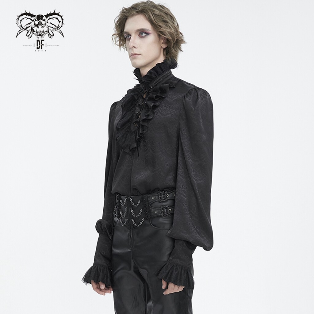 Devil Fashion Men Black Gothic Vintage Pattern Blouse Long