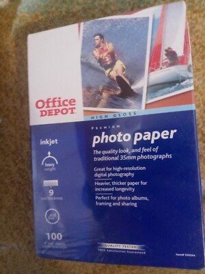 Photo Paper 4X6 100 Sheets High Gloss Premium Office Depot Inkjet - Brand New