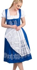 XL 18 EMBROIDERED Oktoberfest Blue German Dirndl Dress Apron Top Long Waitress