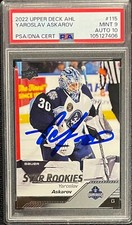 YAROSLAV ASKAROV SIGNED 2022 UPPER DECK AHL #115 ROOKIE PSA 9 AUTO 10
