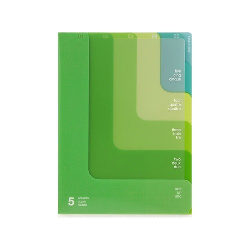 Midori MD A4 5 Pocket Clear Folder | 2-Way Blue Gradient Yellow & Gree - 第 1/10 張圖片