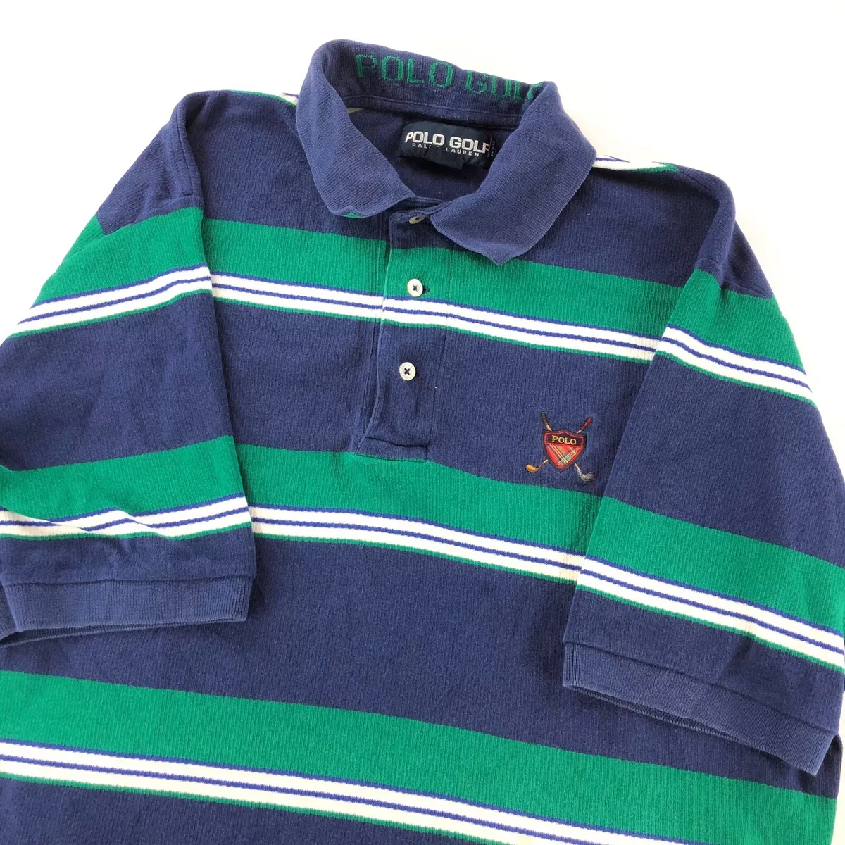 Vintage 90s Polo Ralph Lauren Golf Shirt Large Embroidered Logo Stripes  Rugby