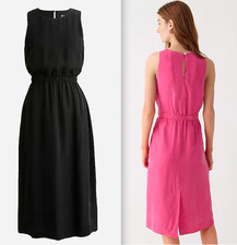 NWT J.CREW $168 Women's Cinched-Waist Cupro Midi Dress, Black/Pink, Sz S