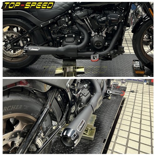 Black 2-into-1 Big Bore Full Muffler Exhaust Kit For Softail Fat Street Bob '18+ - Picture 3 of 13