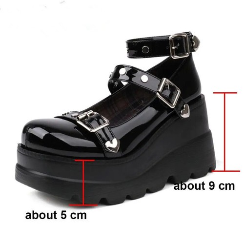 Women's Buckle Rivets Platform Thick Soled High Wedge Heels Shoes American Style - Picture 5 of 14