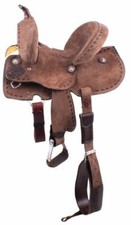 13 Western Roughout Leather Barrel Trail Saddle Deep Seat Buckstitch FQHB 15850