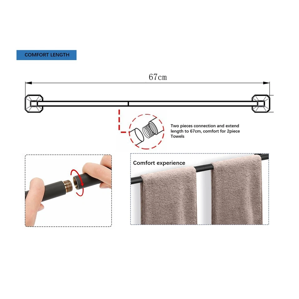 4 Piece Towel Bar Set Bath Accessories Bathroom Hardware Set Matte Black - Image 3 of 4