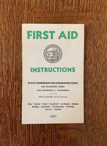 Vintage San Francisco  Ca Insurance Fund First Aid Instructions