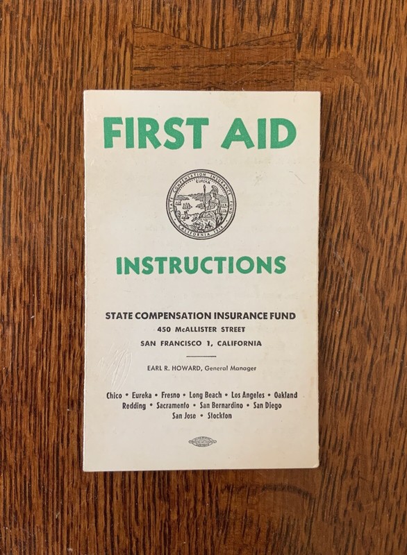 Vintage San Francisco  Ca Insurance Fund First Aid Instructions