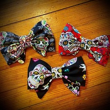 Handmade girls hair bow Sugar Skull / Day Of The Dead Designs