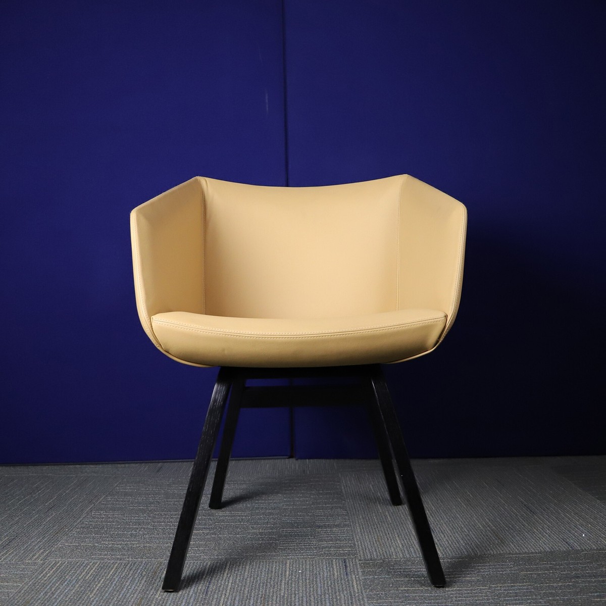 Cream Leather Tub Chair with Black Legs UK