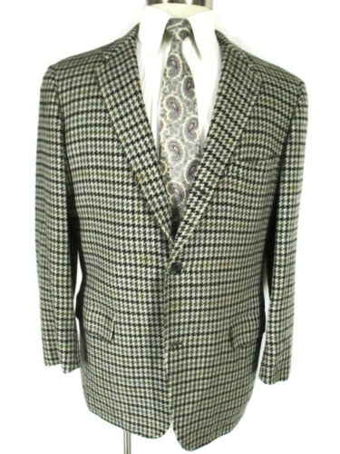 Southwick Vtg 50s Mens Grey Guncheck 3 Btn Cashmere Sack Blazer 42R USA Made