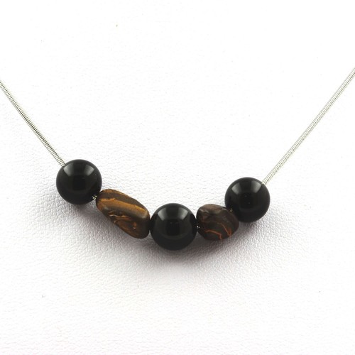 Collier Agate Noire Du Brésil - Perles 8 Mm - Longueur 51 Cm - Neuf Sans Emballage