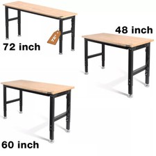 WORKPRO 72"/48''/60" Adjustable Workbench Heavy-Duty Workstation Rubber Wood Top