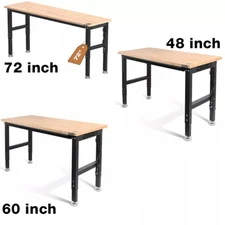 WORKPRO 72"/48''/60" Adjustable Workbench Heavy-Duty Workstation Rubber Wood Top