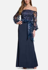 Eliza J Floating Petals Off the Shoulder Gown Dress   Sz 10 navy  $248  C*1474