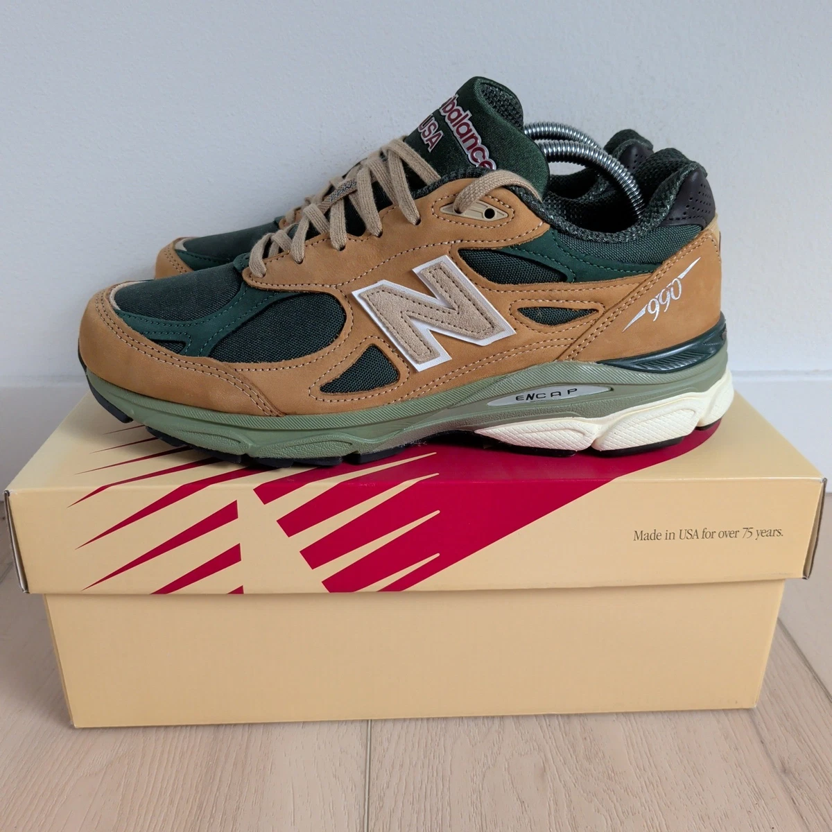 New Balance Teddy Santis x 990v3 Made in USA Tan Green for  display picture 3