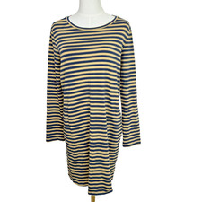 ToadCo Dress Womens Sz M Blue Yellow Stripes LongSleeve Crew Neck Organic Cotton