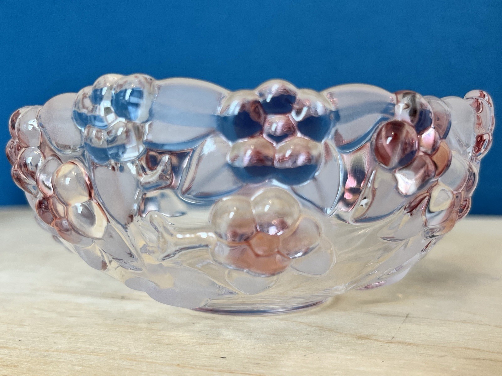 Walther Glass Carmen Rose Crystal Basket & Bowl Set German Floral Glass VGC image 3