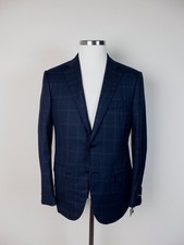 Authentic ERMENEGILDO ZEGNA navy blue windowpane wool sportcoat Size 40C