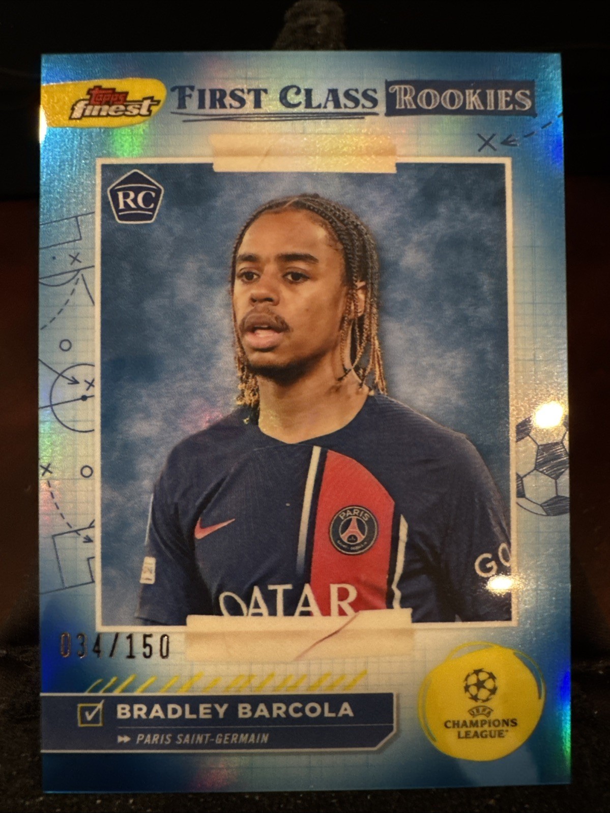 Bradley Barcola 2023-24 Topps Finest UEFA First Class Rookies /150 RC