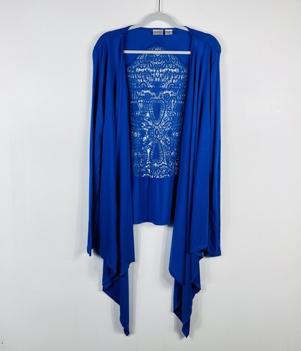 Newport News Size XL Lace Back Lightweight Open Topper Cardigan Blue