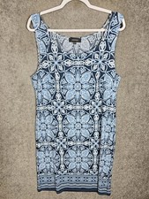 R & M Richards Textured Floral Dress Womens Sz 14 Blue Sleeveless Scoop USA Made
