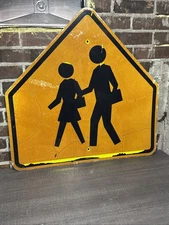 Orange School Cross Walk Patina Authentic retired Non Reflective street sign!