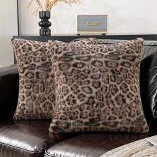 Faux Fur Cheetah Leopard Print Pillow Covers 20x20 Inch Set of 2 Soft Polyester