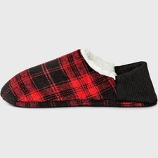 Adult Plaid Sherpa Lined Pull-On Slipper Socks w Huggable Heel  Grippers M/L