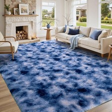 Fluffy Area Rug 8x10 Large Soft Tie-dyed Blue Carpet for Living  Bedroom Floor
