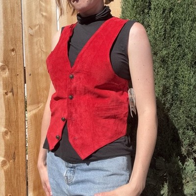 VTG Fox Run Leather Vest M red leather Western Bohemian Festival Cowboy Gothic