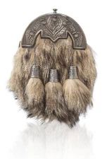 Beige Rabbit Fur Full Dress Sporran Thistle Scottish Cantle Leather Kilt