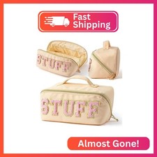 Y1tvei Pink Stuff Makeup Bag - Large Capacity Beige Cosmetic Pouch, Nylon Stony