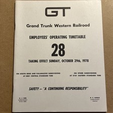 Grand Trunk Western Railroad Timetable #28 Oct 29th 1978 South Bend Kalamazoo